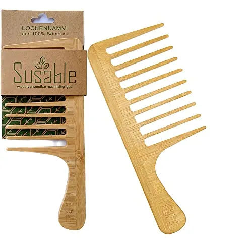 Susable Natürliche Bambus Locken Kamm, Haarkämme, antistatischer Kamm Breitzahn, Hitzebeständiger Styling, Feiner Zahn, Handgefertigte, Haarbürste für Langes, Kurzes, Dickes, Dünnes