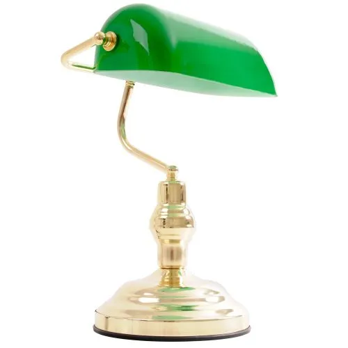 Bankerlampe LED Tischlampe - Antike Eleganz für Ihr Büro - Tischleuchte im nostalgischen Stil mit grünem Glas-Schirm und Messinggestell. Ideal für eine entspannte Atmosphäre am Schreibtisch. Inkl. energieeffizientem 9W LED-Leuchtmittel!