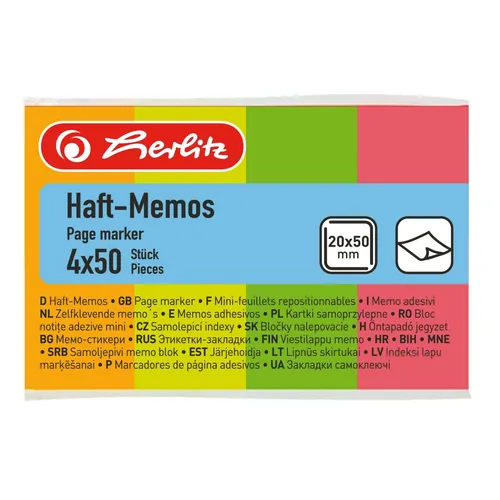 HERLITZ HAFTNOTIZBLOCK HAFTMEMO NEON HAFTNOTIZ-BLOCK KLEBEZETTEL 200 BLATT