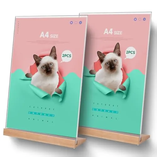 Stück A4 Acryl Aufsteller, Tischaufsteller mit Holzfuß, Acryl L-Ständer, Doppelseitiger Vertikaler Tischaufsteller Ständer, für Cafe, Restaurant, Hochzeit, 29,7 x 21 cm 2