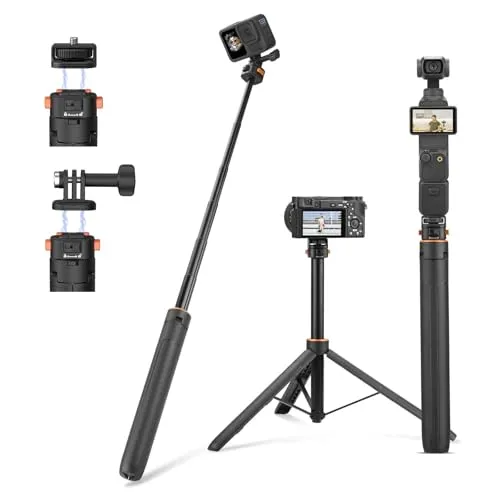 163CM Pocket 3 Selfiestick Stativ für Actionkameras, verlängerbare Halterung mit Schnellwechsel 1/4'' Schraube für Vlogs, für Gopro, für DJI Osmo Action 5 Pro 4 3, Insta360 X4 und AKASO DSLR Zubehör