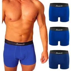 Benonetti Boxershorts weich, langlebig & atmungsaktiv, kein Aufrollen (3 Paar, 3-St., Packung, 3er-Pack) Mit Komfortbund und Logo, ohne kratzenden Zettel blau M