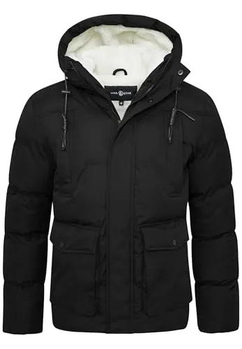 Soulstar Herren warme Winterjacke mit Kapuze Teddyfell Gefütterte Steppjacke Outdoorjacke Pufferjacke Mens Jacket S2_MOORLAND-J25-Black-L