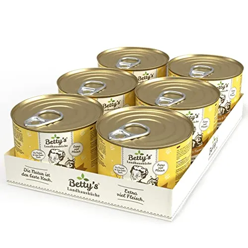 Betty's Landhausküche Katze Geflügel PUR 6X 200 g für alle Katzenrassen geeignet hohe Bioverfügbarkeit, Beste Qualität schonend gegart