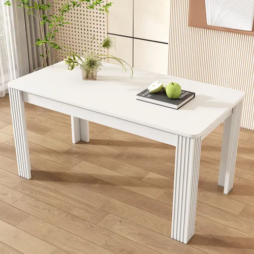 Esstisch mit Vier Beinen Rechteckiger Esszimmertisch Kaffee-Freizeittisch Küchentisch für Esszimmer Wohnzimmer Weiß