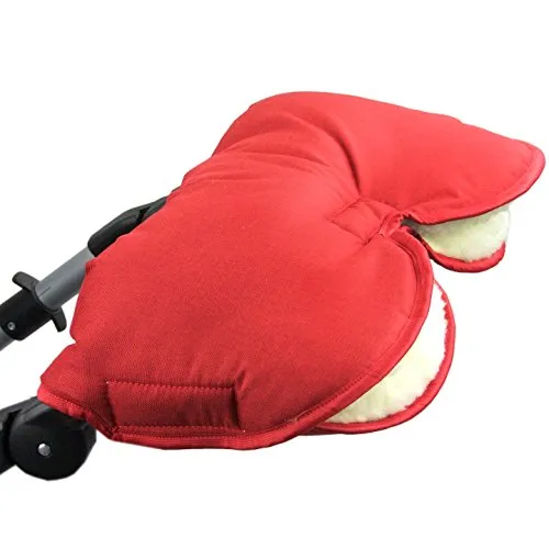 BAMBINIWELT Muff Handwärmer Handschuh für Kinderwagen Buggy mit Lammwolle für warme Hände universal MELIERT (rot MELIERT)