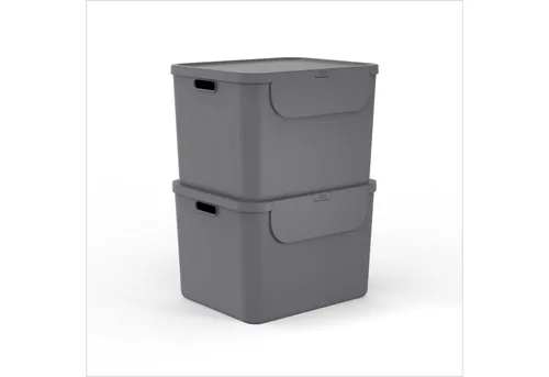 ROTHO Mülltrennsystem ALBULA 55 l - 2er Set - Praktisches Mülltrennsystem mit 2 Recyclingbehältern à 55 l für einfache Abfalltrennung. Platzsparend stapelbar und mit bequemer Frontklappe für schnellen Zugriff. Ideal für Küche, Büro oder Garage.