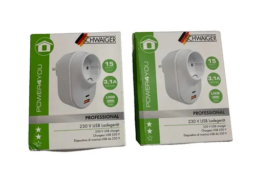 Schwaiger Zwischenstecker, USB und USB-C Ladeadapter Anschluss