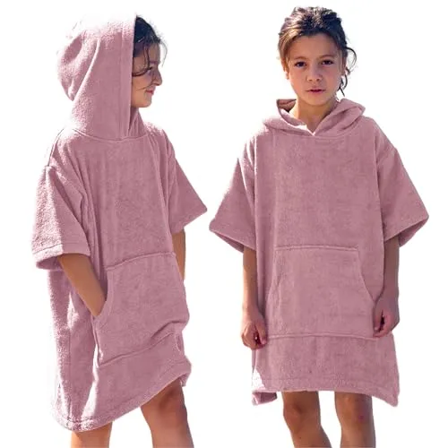 CalmyBEACH Frottee Badeponcho Kinder - Bademäntel für Mädchen, 100% Baumwolle, kuschelig und atmungsaktiv – ideal als Umziehhilfe nach dem Baden oder am Strand.
