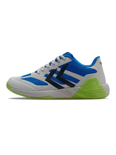 hummel Hallen-Indoorschuhe Algiz V 2024 blau/grau Herren Badmintonschuh - Badmintonschuhe mit leichtem, atmungsaktivem Mesh-Obermaterial und reaktionsfreudiger EVA-Dämpfung für höchsten Tragekomfort und Stabilität bei intensiven Spielen.