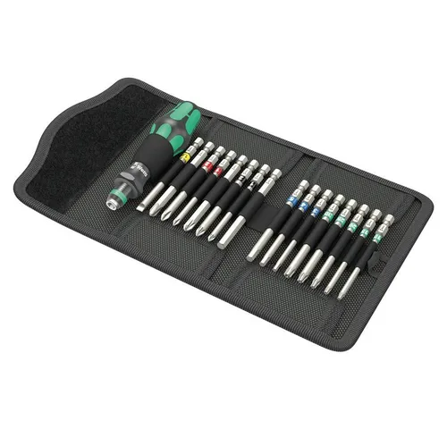 Wera Schraubendrehersatz KK 60 Tool Finder Kraftform Kompakt - 17-teiliges Set in praktischer Falttasche, mit ergonomischem Kraftform-Griff für müheloses Arbeiten und innovativem Werkzeugfinder für einfache Identifikation der Bits.