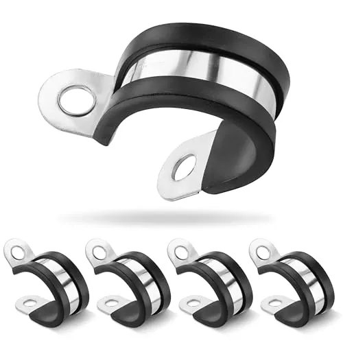 Poppstar 5x Schlauchschellen P-Klammer Edelstahl, Spannbereich 25mm, Bandbreite 20mm, gummiert