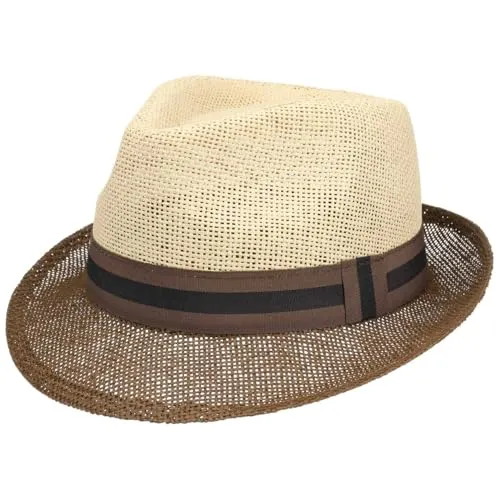 Lipodo Twotone Trilby Strohhut Farbverlauf Ripsband Damen Herren Frühling Sommer Natur-braun M (56-57 cm)