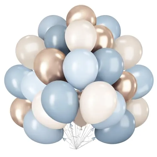 Luftballons Blau Beige, 60 Stück Staubig Blaue Gold Latex Luftballons Geburtstag Set, Helium Ballons Staubig Blau Hellblau Champagner Gold Sand Weiss für Geburtstags Hochzeit Taufe Babyparty Deko