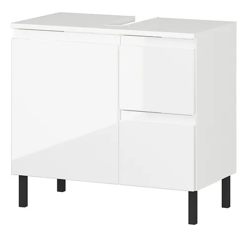 Lomadox Waschbeckenschrank SALO-01 weiß Front Hochglanz 60 cm breit Metallfüße modern