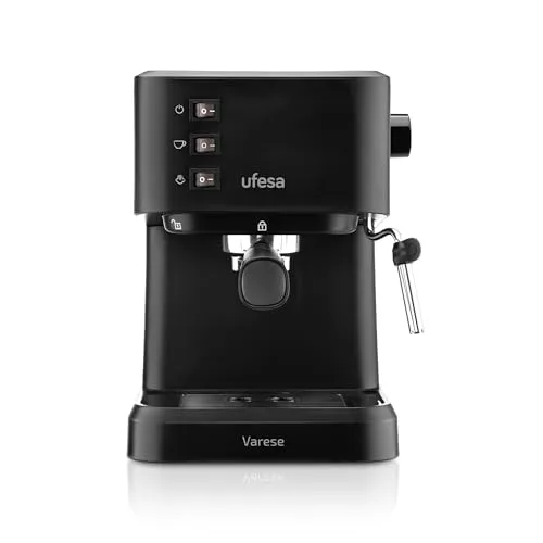 Ufesa Varese Compact Espresso and Cappuccino Coffee Machine, 1050 W, Swivel Steam Outlet, 20 Bar Pressure, for 1 or 2 Coffees, 1.5 L Water Tank, Cup Warmer Function