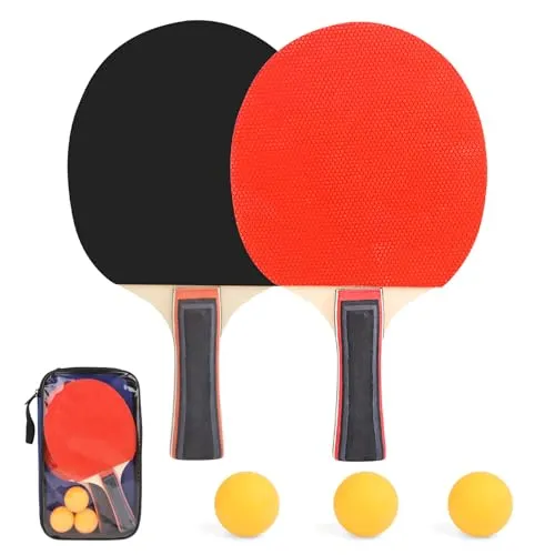 Tischtennisschläger Set Tischtennis Set Tischtenniskelle Tischtennisset Table Tennis Racket Ping Pong für Kinde Erwachsene mit 2 Schläger 3 Tischtennisbälle 1 Tasche