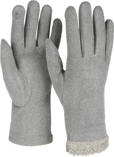 styleBREAKER Damen Touchscreen Handschuhe mit Teddyfell am Saum und Fleece Futter, warme Fingerhandschuhe, Winter 09010034, Farbe:Hellgrau