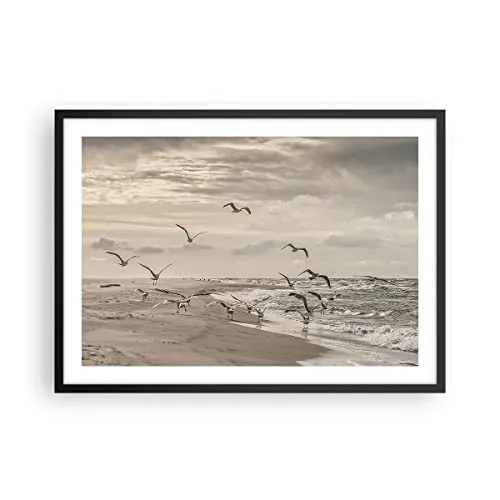 Wandposter Art Prints 70x50cm Poster Schwarzrahmen Möwen Küste Boho Küche Wanddeko Bild Wand Kunstdruck Deko Wandbilder Dekoration Wohnzimmer Schlafzimmer Modern Wall Art Decor P2BAA70x50-4723