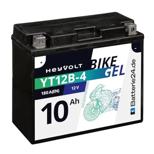 HeyVolt GEL Motorradbatterie 12V 10Ah YT12B-4 - Robuste und wartungsfreie Motorradbatterie, ideal für alle Fahrzeugtypen mit bis zu 30% mehr Startleistung, perfekt für jede Tour und jedes Terrain.
