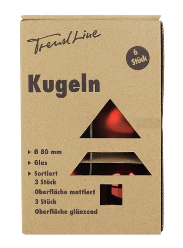 TrendLine Christbaumkugeln 6 Kugeln Ø 8 cm Glas Rot Weihnachtskugeln Weihnachten
