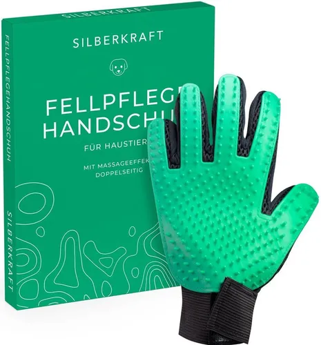 Silberkraft Fellpflegehandschuh Fellpflegehandschuh für Hunde und Katzen, Massagehandschuh, 256 Noppen, (1-tlg), Flexibel tragbar, für Lang- und Kurzhaar, waschbar & wiederverwendbar