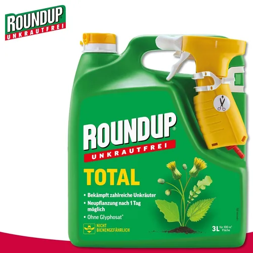 Roundup 3 L Unkrautfrei Total - Anwendungsfertig für effektive Unkrautbekämpfung - Dünger für Blumenbeete, Gemüsebeete und Gewächshäuser. Biologisch abbaubar und sofort einsatzbereit - ideal für eine mühelose Unkrautbekämpfung.