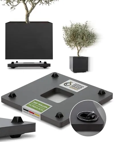 Pflanzwerk Pflanzkübel Untersetzer - Ultraflacher Pflanzenroller 38x38cm - Gefäßroller für Blumentöpfe & Blumenkübel, ultraflach, 360° drehbar, bis 120kg Tragkraft, frostbeständig und UV-geschützt, ideal für Indoor & Outdoor.