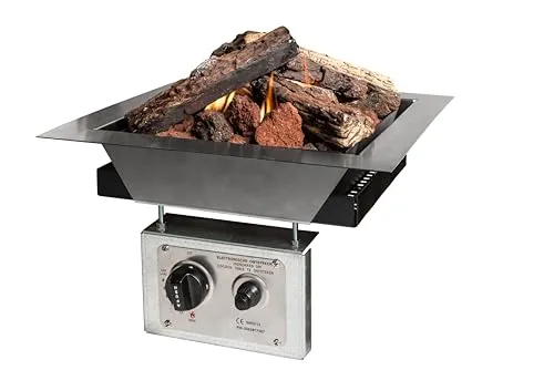 Happy Cocooning Mania Einbau-Feuerstelle 6,5 kW - Quadratische Einbau-Feuerstelle aus Edelstahl mit 6,5 kW Leistung. Inklusive Schablone für die Tischöffnung und Glasschirm. Ideal für gemütliche Abende im Freien.