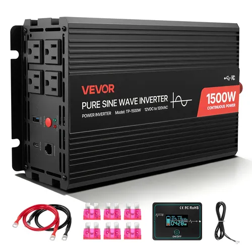 VEVOR 1500W Wechselrichter 12V DC auf 230V AC Reiner Sinus Fernbedienung USB
