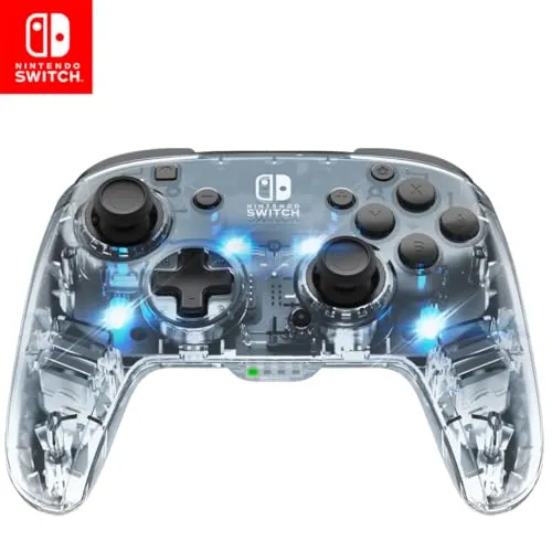 Afterglow LED drahtlos Deluxe Gaming Controller - Lizenziert durch Nintendo für Switch and OLED - RGB Hue Color Lights - See through Gamepad Controller - Paddle Buttons