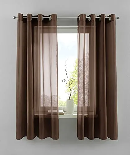 YASMIN 2er Set Ösengardinen HxB 175x140 cm Braun Transparent »Basel« Gardine Bleiband Store Vorhang, 20332TR2