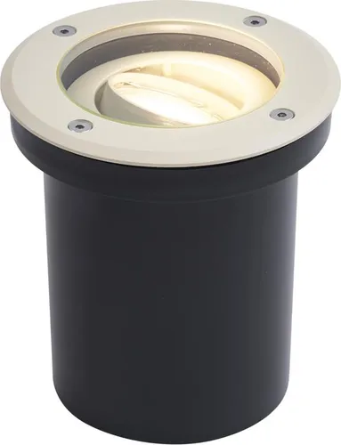 Qazqa Modern Außen Bodenstrahler - Delux - Beige, max. 10W, IP65, 13cm - Der Qazqa Delux Bodeneinbaustrahler in Beige ist ideal für stimmungsvolle Gartenbeleuchtung. Mit IP65-Schutz und GU10-Fassung ist er wetterfest und leicht zu handhaben. Perfekt für Bäume und Wege!