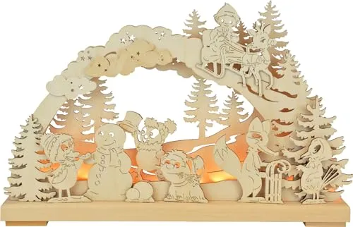 RATAGS 3D-Schwibbogen Pitti und Freunde beim Schneemannbau (43x28cm) - Der liebevoll gestaltete Schwibbogen bringt festliche Stimmung in Ihr Zuhause. Ideal als dekorativer Kerzenständer für die Winterzeit.