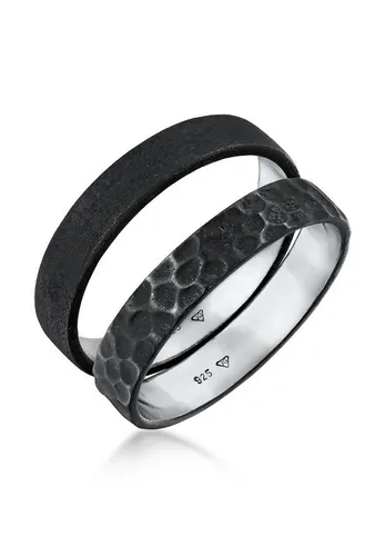 Kuzzoi Herrenringe 925 Sterling Silber - 2 Stück Bandringe mit Hammerschlag Look - Elegantes Ring Set für Herren aus oxidiertem 925er Sterlingsilber, perfekt für jeden Anlass. Inklusive Schmuckbox, ideal als Geschenk zu besonderen Anlässen.