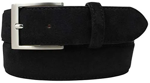 BELTINGER Italienischer Veloursleder-Gürtel, 35 mm breit, Herren, Anzuggürtel, Hosengürtel, Wildleder, Edelstahl-Gürtelschnalle Silber | Schwarz 80cm