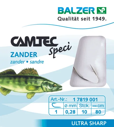 Balzer Camtec Zander Haken 80cm - 10 gebundene Angelhaken, Hakengröße/Schnurdurchmesser:Gr. 1 / 0.28mm