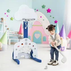 COSTWAY 3-in-1 Kinder Spielplatz mit Basketballkorb, Fußballtor und Golf