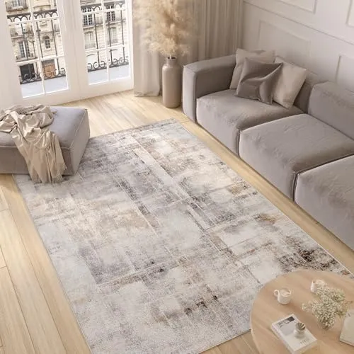 TAPISO Valley Teppich Kurzflor Modern Abstrakt Grau Beige Creme Mehrfarbig Linien Meliert Verwischt Wohnzimmer Schlafzimmer ÖKO-TEX 200 x 300 cm
