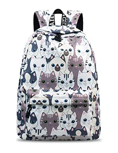 Mädchen Schulrucksack Modischer Freizeitrucksack für Frauen Teenager Jungen Wasserdicht Tasche Schulranzen Tagesrucksack mit Laptopfach Katze