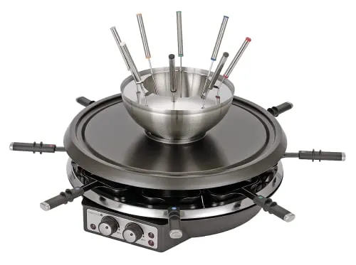 Tarrington House Raclette Grill 2-in-1, 1200 W für 8 Personen - Raclette Grill mit automatischer Dunstabzugshaube und umkehrbarer Grillplatte, ideal für Käse, Fleisch oder Gemüse. Einfache Reinigung dank antihaftbeschichteter Pfännchen.