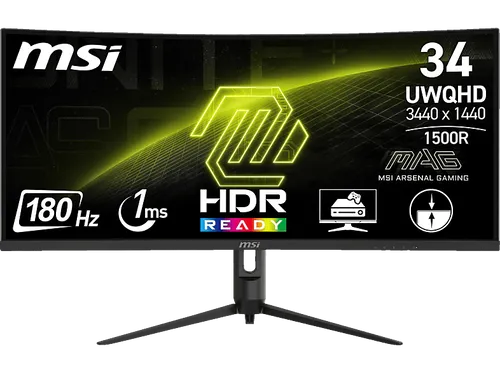 MSI MAG 342CQR E2 Curved-Gaming-Monitor - 34 Zoll UWQHD Curved-Gaming-Monitor mit 180 Hz Bildwiederholrate und 1 ms Reaktionszeit für flüssiges Gaming-Erlebnis, höhenverstellbar und mit 3 Jahren Herstellergarantie.