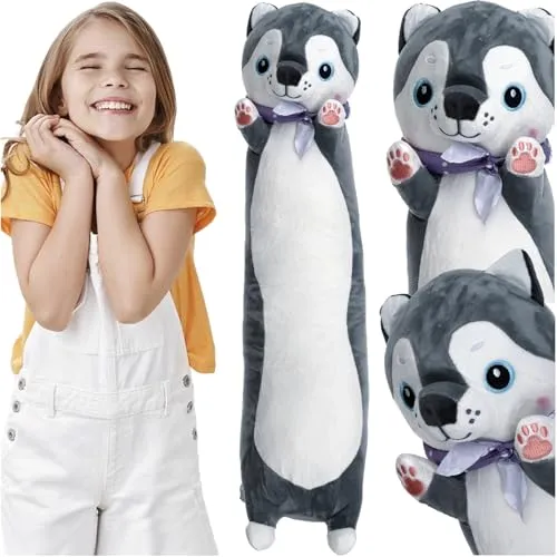 KRUZZEL Körperkissen Kinder Kuscheltier Langer Plüschhund 75 cm Seitenschläferkissen Body Pillow für Babys Kleinkinder ab 0+ Jahren 24714