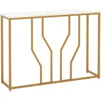Costway Geometrischer Sofatisch in Gold & Weiß - Eleganter Konsolentisch mit hochwertiger Marmorimitatoberfläche und stabilen Metallrahmen. Ideal für Stauraum und Präsentation in Wohnräumen oder Eingangsbereichen.