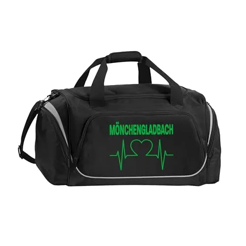 multifanshop Sporttasche Mönchengladbach - Herzschlag - Sporttasche für Mönchengladbach-Fans, mit 4 Fächern, Feucht- und Wertfach, ideal für Sport und Freizeit, hochwertiger Druck für lange Haltbarkeit.