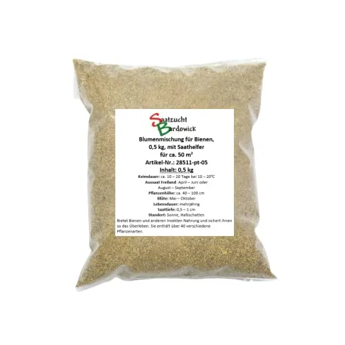 50-75 m² Blumenwiese für Bienen (0,5 kg mit Saathelfer) Bienenweide mehrjährig Blumenmischung für Wildbienen Hummeln Insektennahrung Sonne Halbschatten