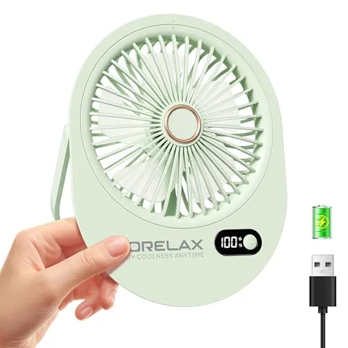 Morelax Tischventilator Mini USB Leise Ventilator, 180° Tragbarer Handventilator Wiederaufladbarer mit 6, LED Anzeige Ventilator Klein Wimpernventilator Für Büro/Reise (Grün)