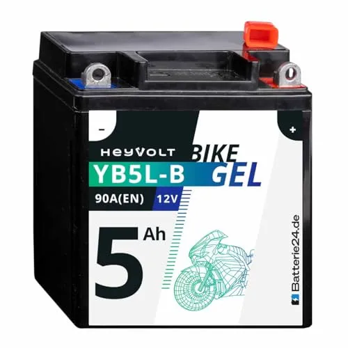 HeyVolt GEL Motorradbatterie 12V 5Ah YB5L-B CB5L-B 50512 12N5.5-3B GB5L-B FB5L-B EB5L-B