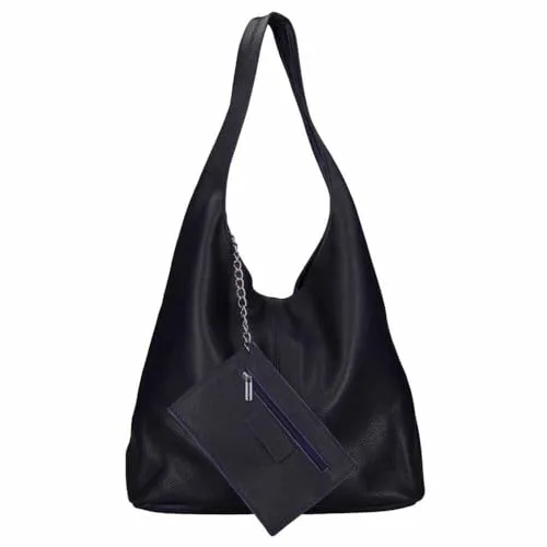 Produktbild ITALYSHOP24 Damen Shopper aus echtem Rindsleder – stilvolle Umhängetasche in Navy