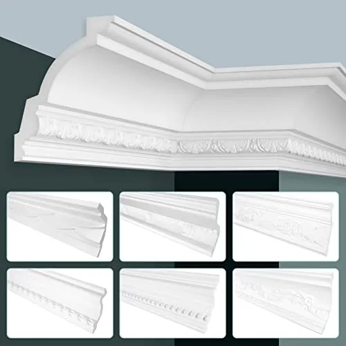 Hexim Stuckleiste C732 - 2m Barock Deckenleiste aus PU Hartschaum - Elegante Deckenleisten im Barockstil aus hochwertigem, feuchtigkeitsresistentem Polyurethan. Einfach zu montieren und verleiht jedem Raum Charakter.